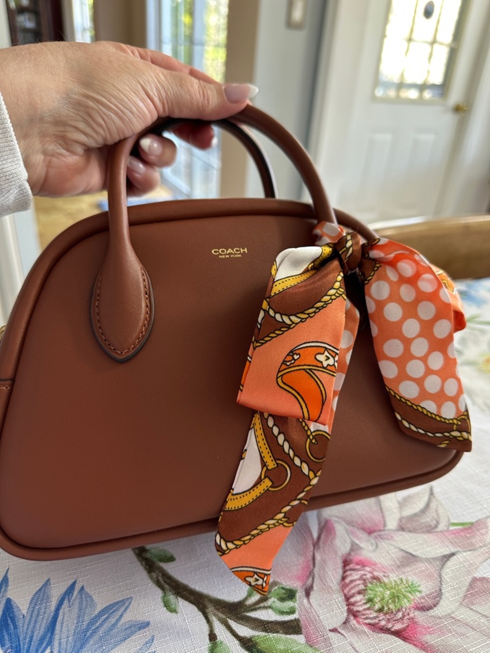 Coach Borough Bowling Bag in color Saddle with Gold Hardware - Picture 8 of 9